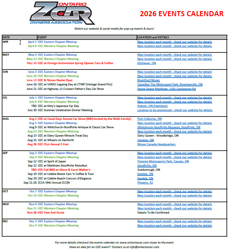 Ontario Z Car Events